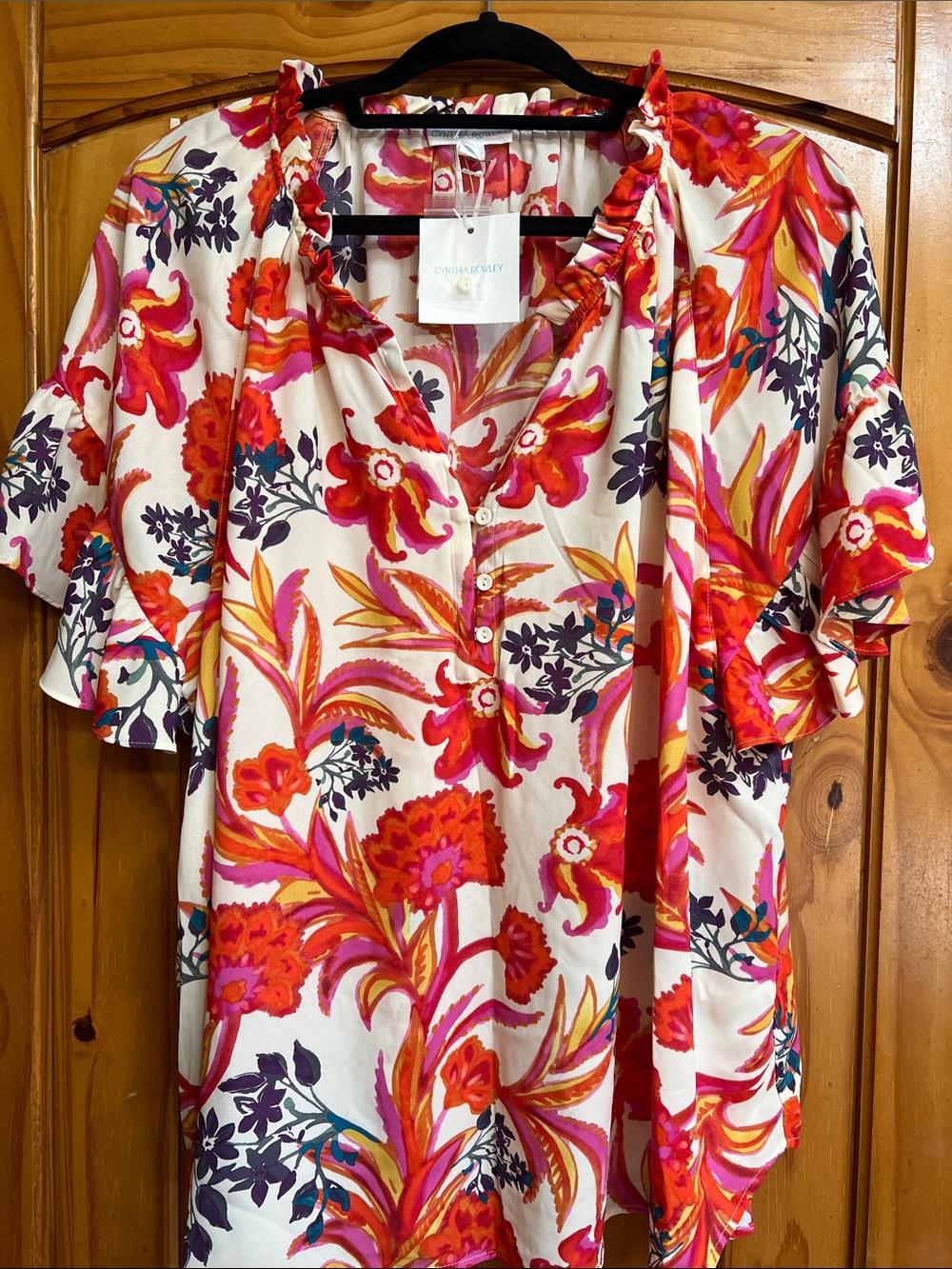 Cynthia Rowley Cream Blouse with Pink, Orange & Purple Floral Print